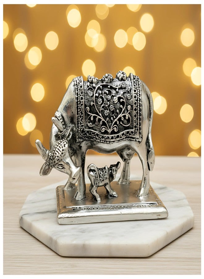 Dev Aastha 999 Pure Silver Plated Kamdhenu Cow Idol | 4 Inch Vastu Home Decor | Symbol of Prosperity & Abundance | Auspicious Religious Gift for Pooja Room & Mandir - Image 1